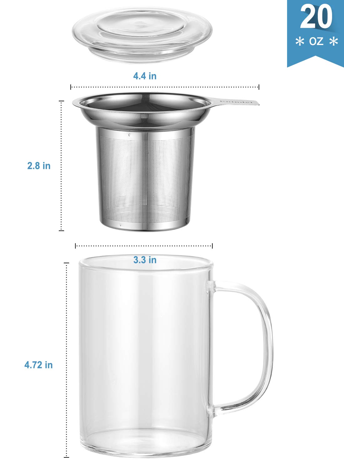 3020.05 Glass Tea Mug with Infuser and Lid