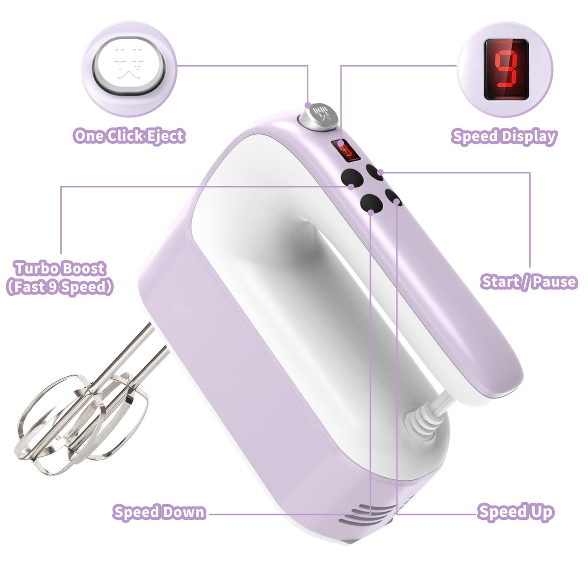 9 Speed Digital Hand Mixer Electric