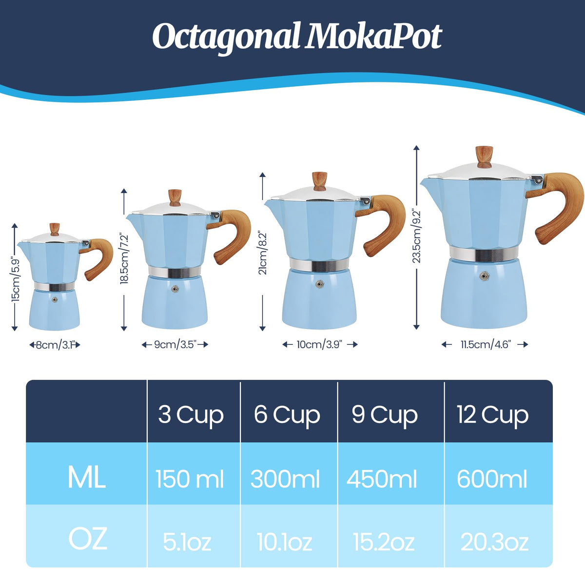 6 Cup Moka Pot Aluminum 300ml Italian Coffee Maker