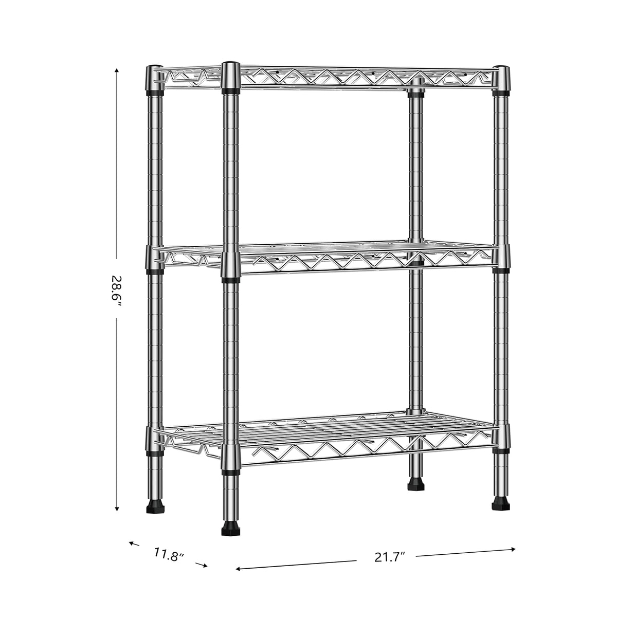 750 lbs 3 Tier Shelf Metal Storage Shelves Wire Rack Closet Organizers with PP Board for Garage Kitchen Bathroom Laundry Chrome 11.8" D x 21.7" W x 28.6" H
