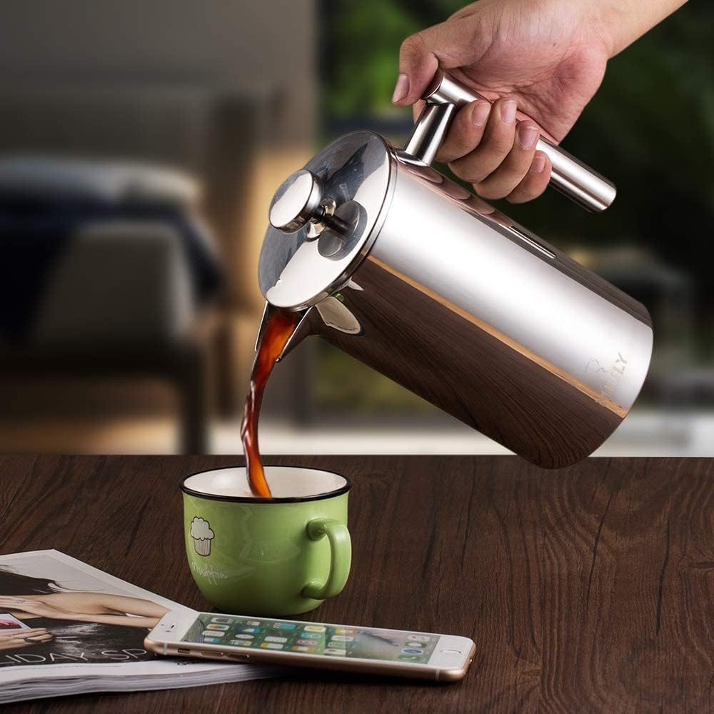 21 oz Stainless Steel French Press 600ML Coffee Press with 3 Level Filtration System