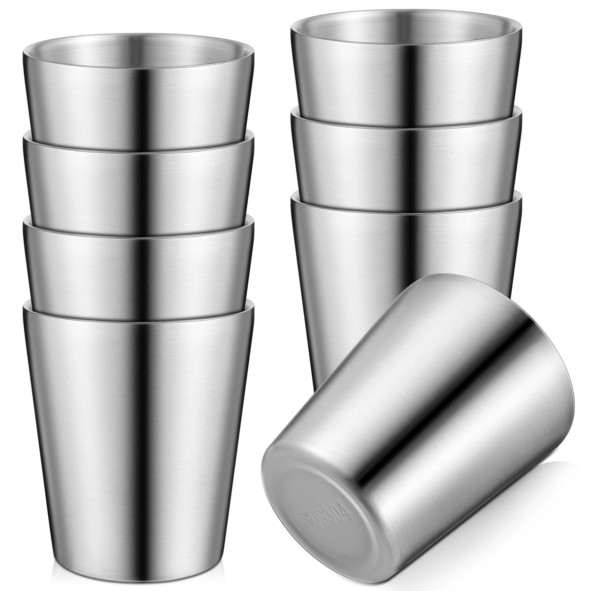 8 Pack Stainless Steel Insulated Cup 8.8 oz Metal Tumbler Double Wall Vacuum Water Glasses Camping Reusable Mugs BBQ Home Office Party Coffee (8 Count)