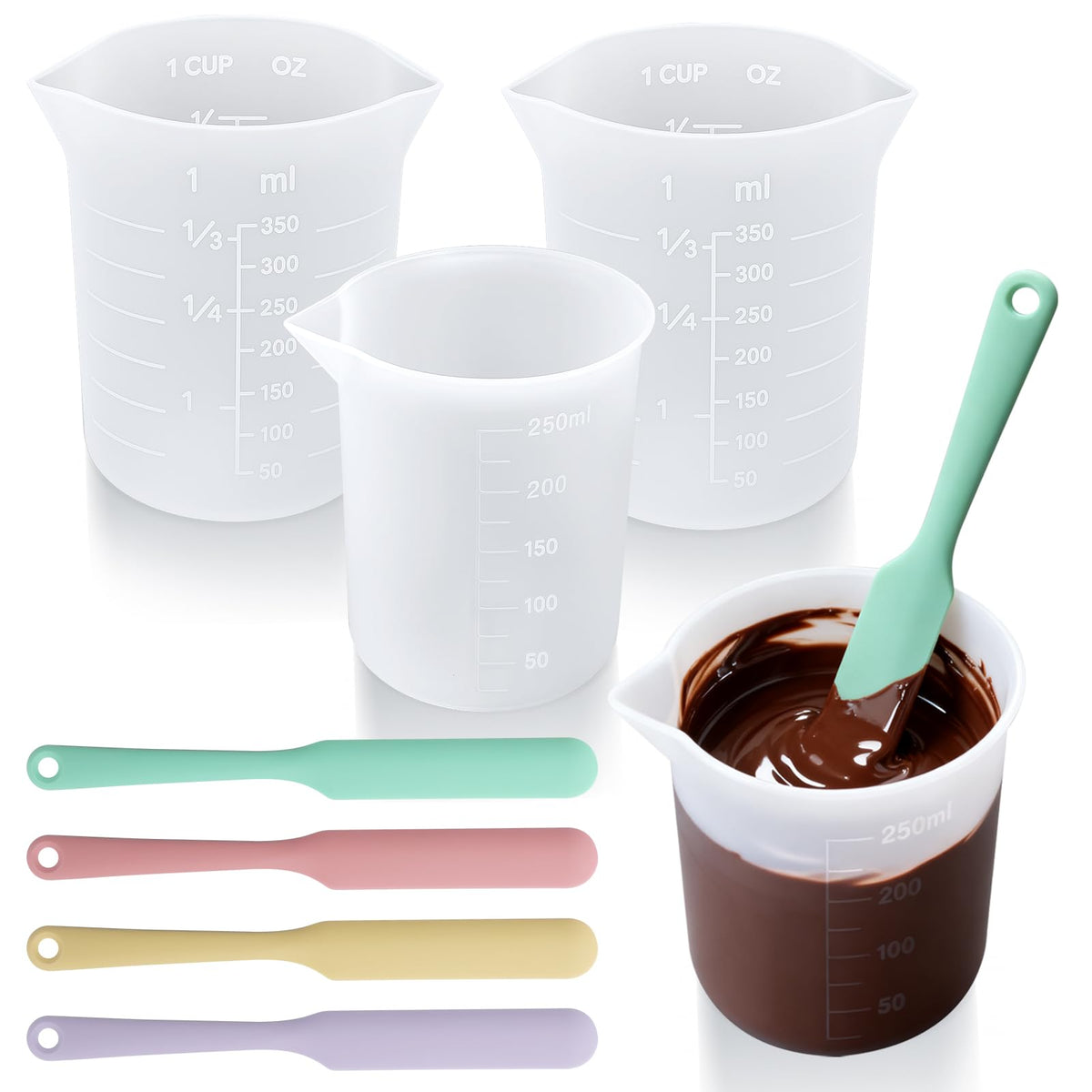 Silicone Chocolate Melting Cup Set with 4 Silicone Measuring Cups (8 Count)