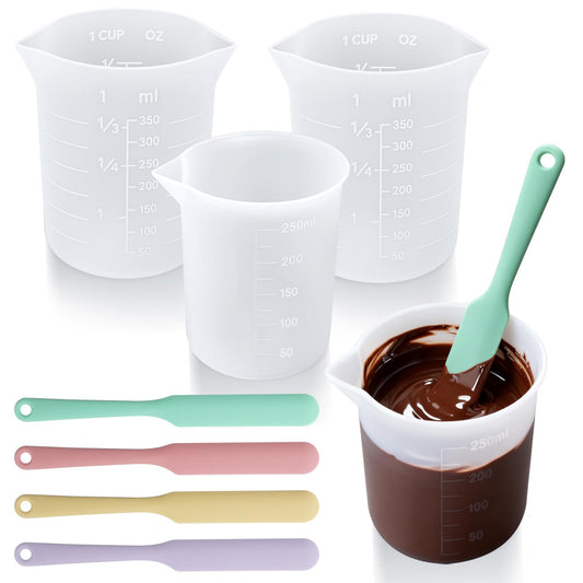 Silicone Chocolate Melting Cup Set with 4 Silicone Measuring Cups (8 Count)
