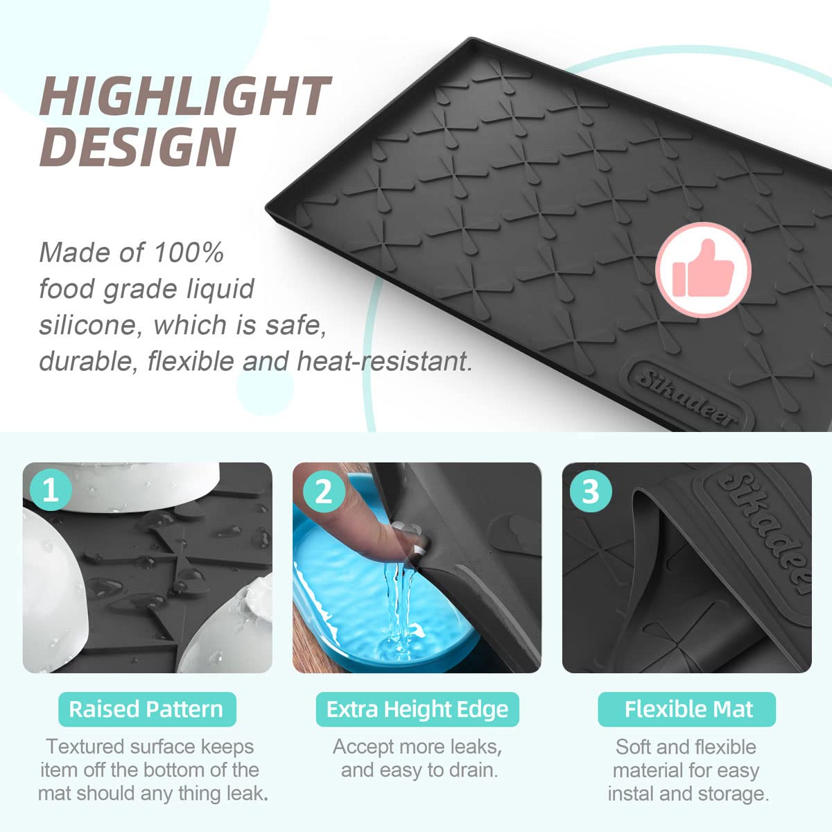 Waterproof Under Sink Mat 22" x 22" Silicone Mat Cabinet Protector (484 sq inch)