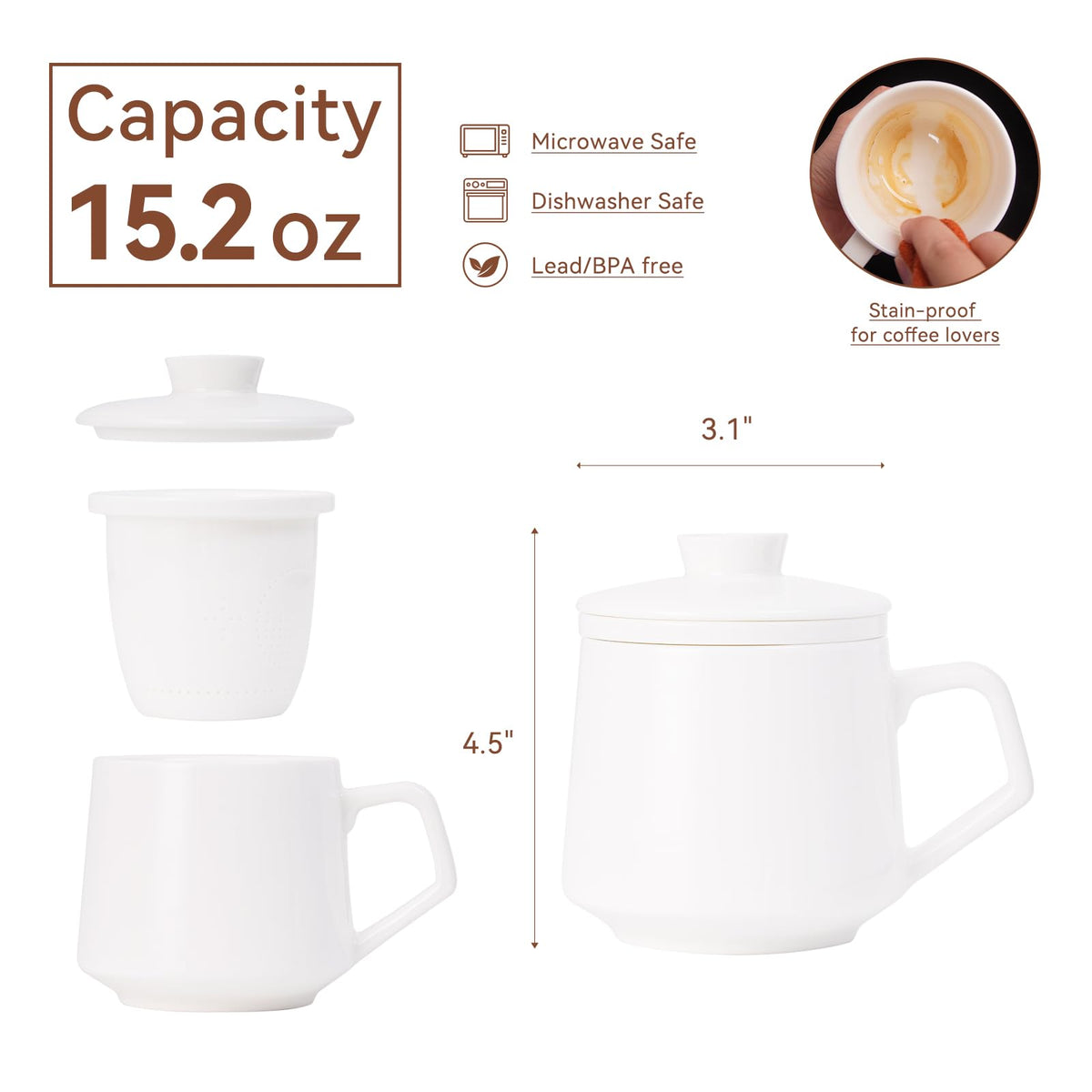 Ceramic Tea Mug with Infuser & Lid