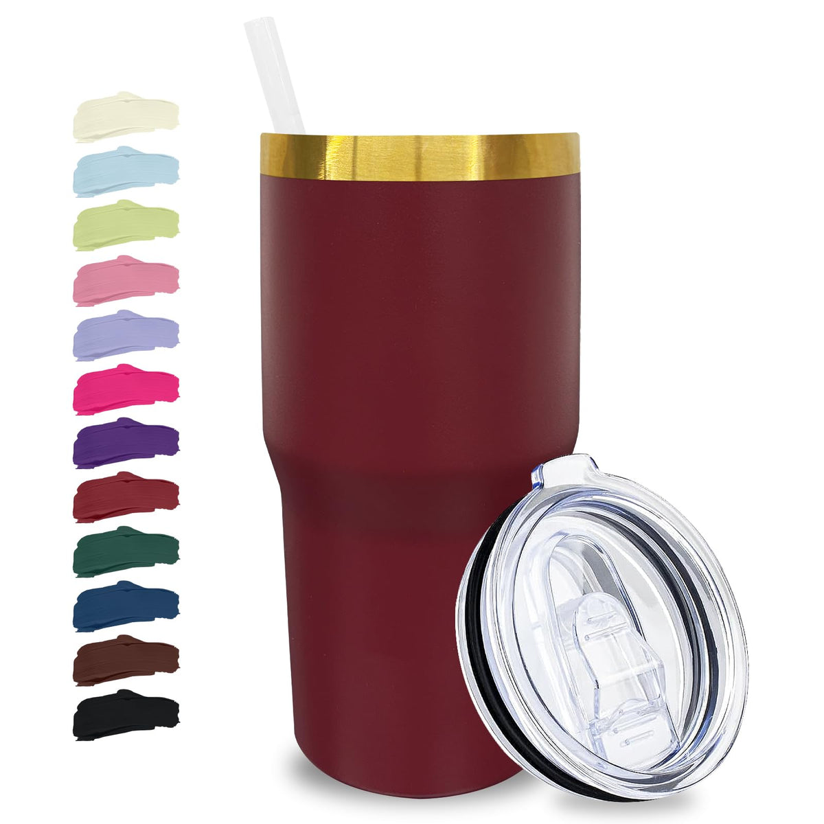 20 oz Tumbler Bulk Stainless Steel Tumblers with Lids and Straws Maroon
