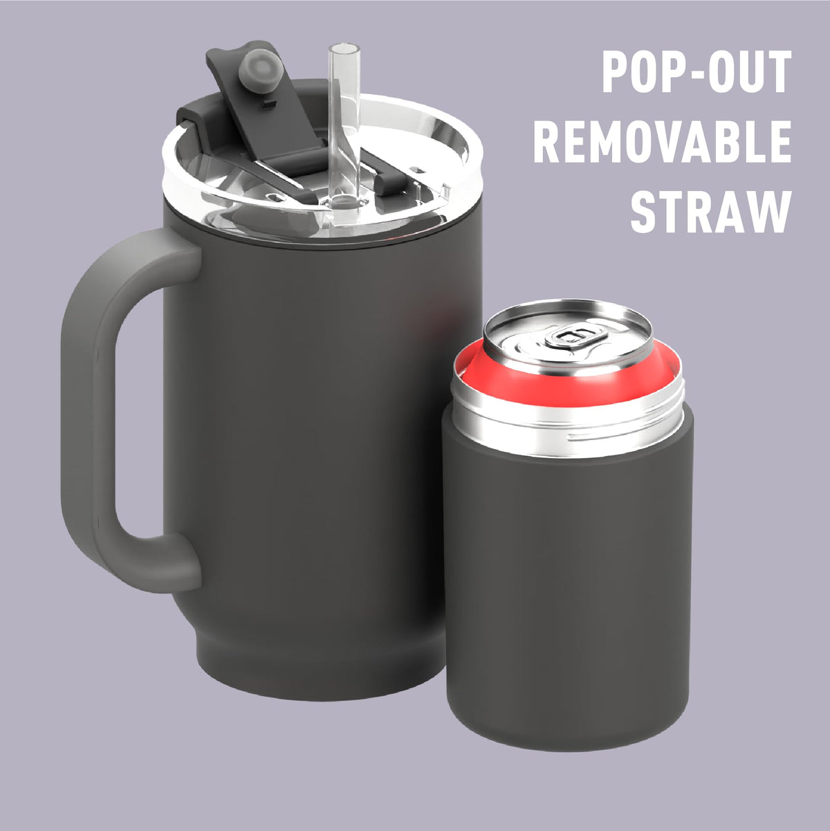 DUPLEX 2-in-1 Travel Mug and Beer Can Holder Enjoy hot and cold drinks simultaneously -22 oz Hot Coffee or Tea Tumbler with Attached 12 oz Cold Can Holder for Beer or Soda, Black