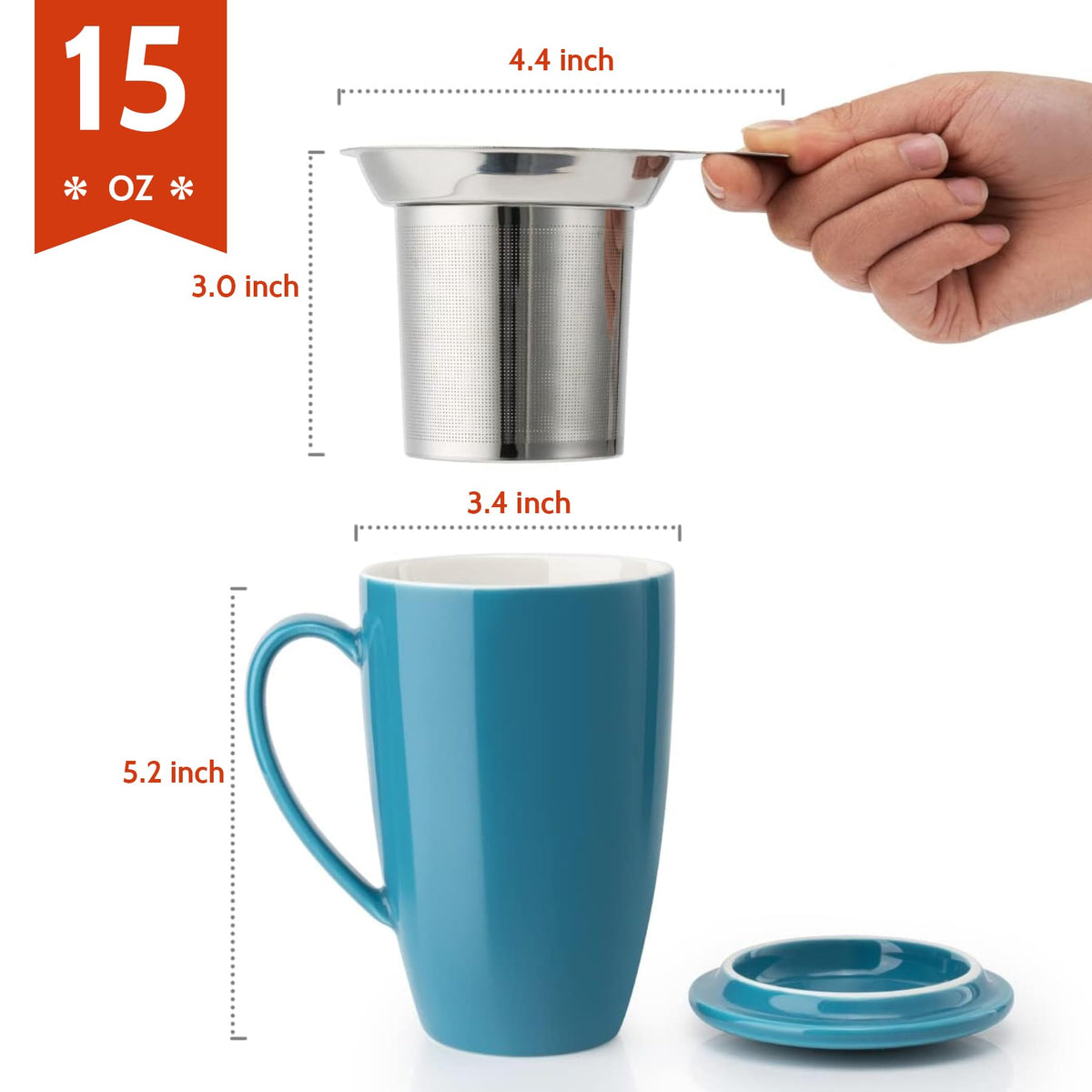 15 OZ Porcelain Tea Mug with Infuser and Lid
