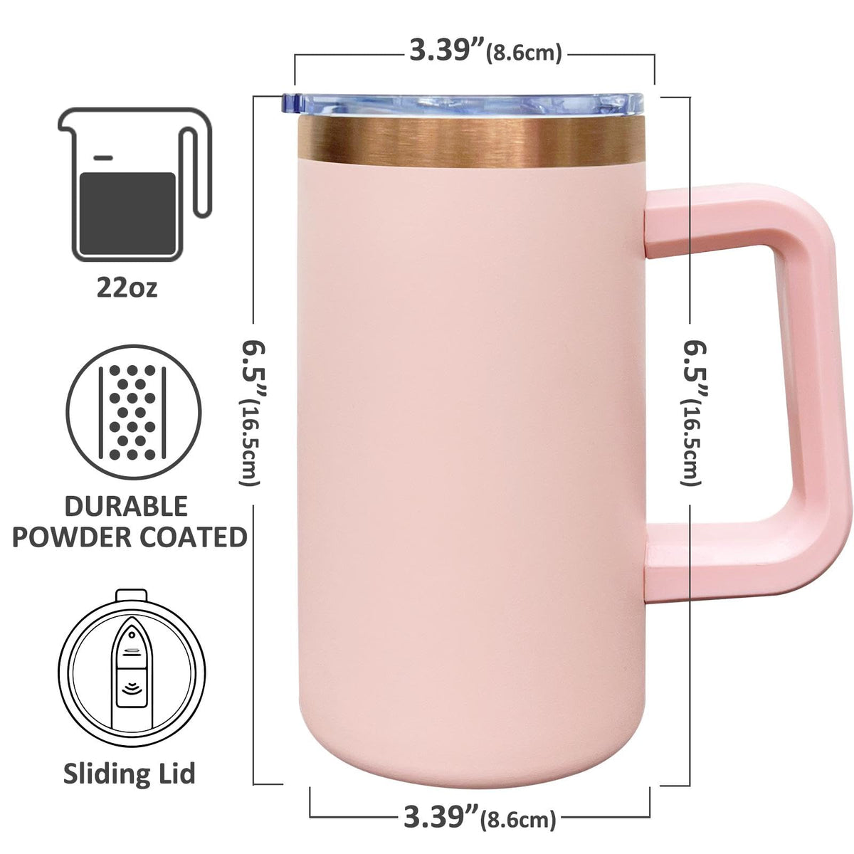 22oz Insulated Coffee Mug Bulk with Handle and Lid Pink (4 Count)