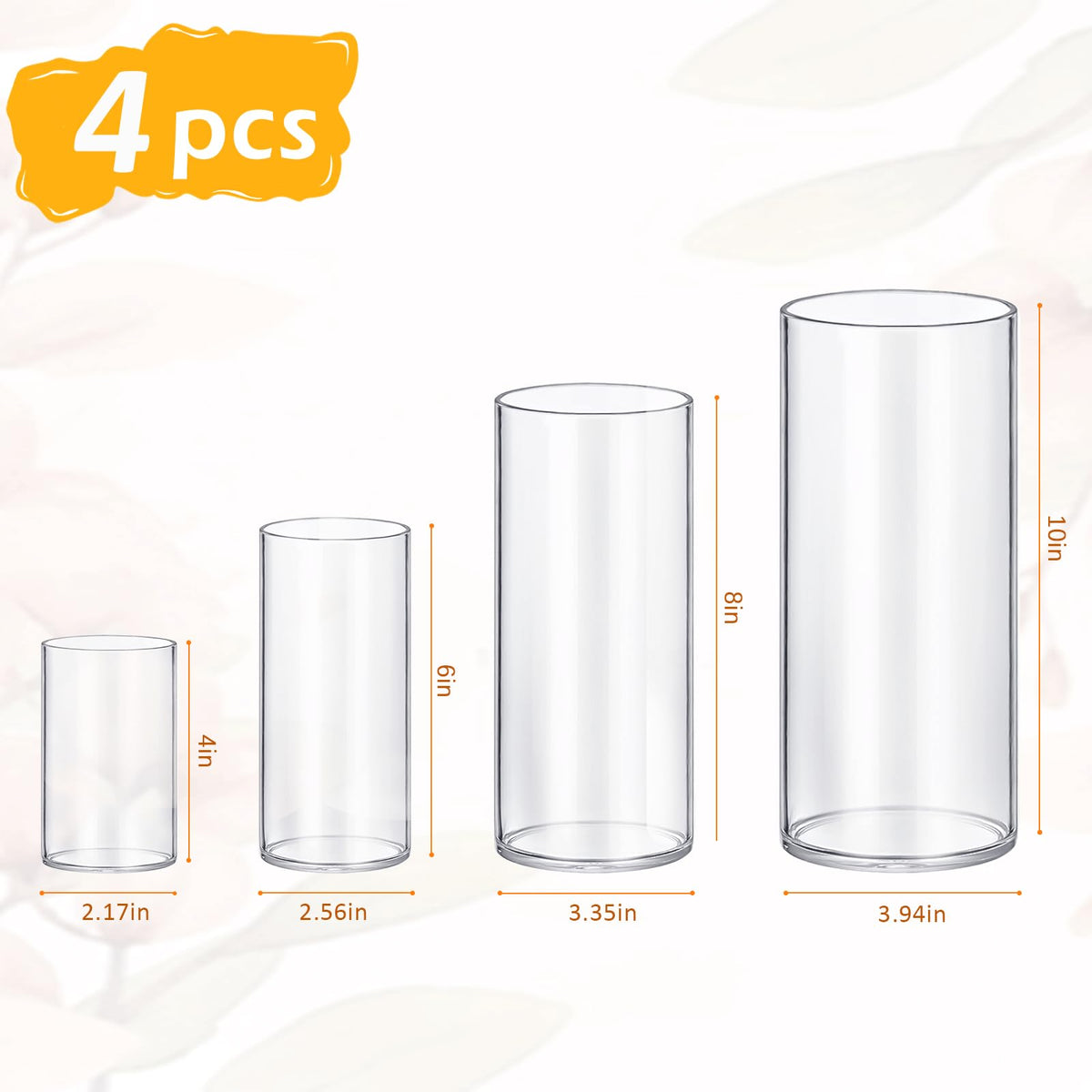 4 Pack Glass Cylinder Vases 4 (4 Count)