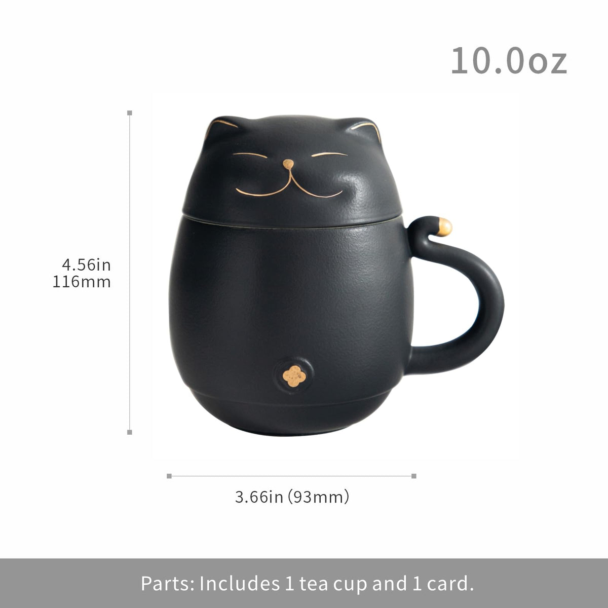 Ceramic Black Cat Tea Cup 10oz with Infuser and Lid