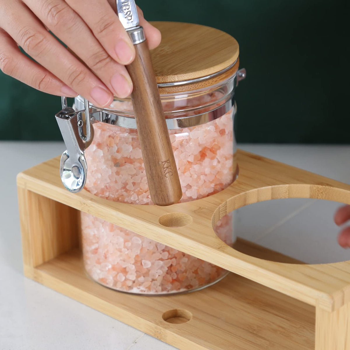 KKC Glass Tea Canister with Bamboo Lids & Spoon