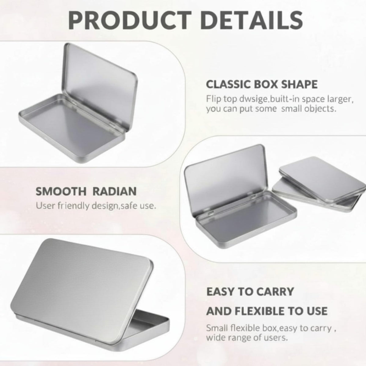 2 Pack Metal Tin Boxes with Hinged Lids