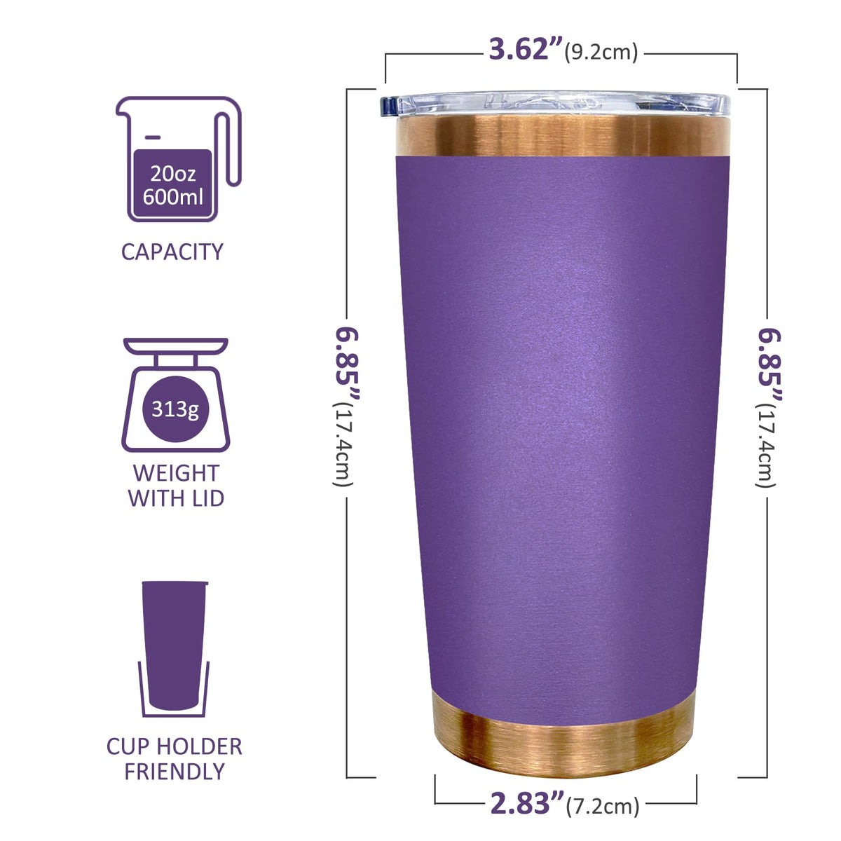 20 oz Insulated Tumblers Bulk With Lid and Straw Purple (12 Count)