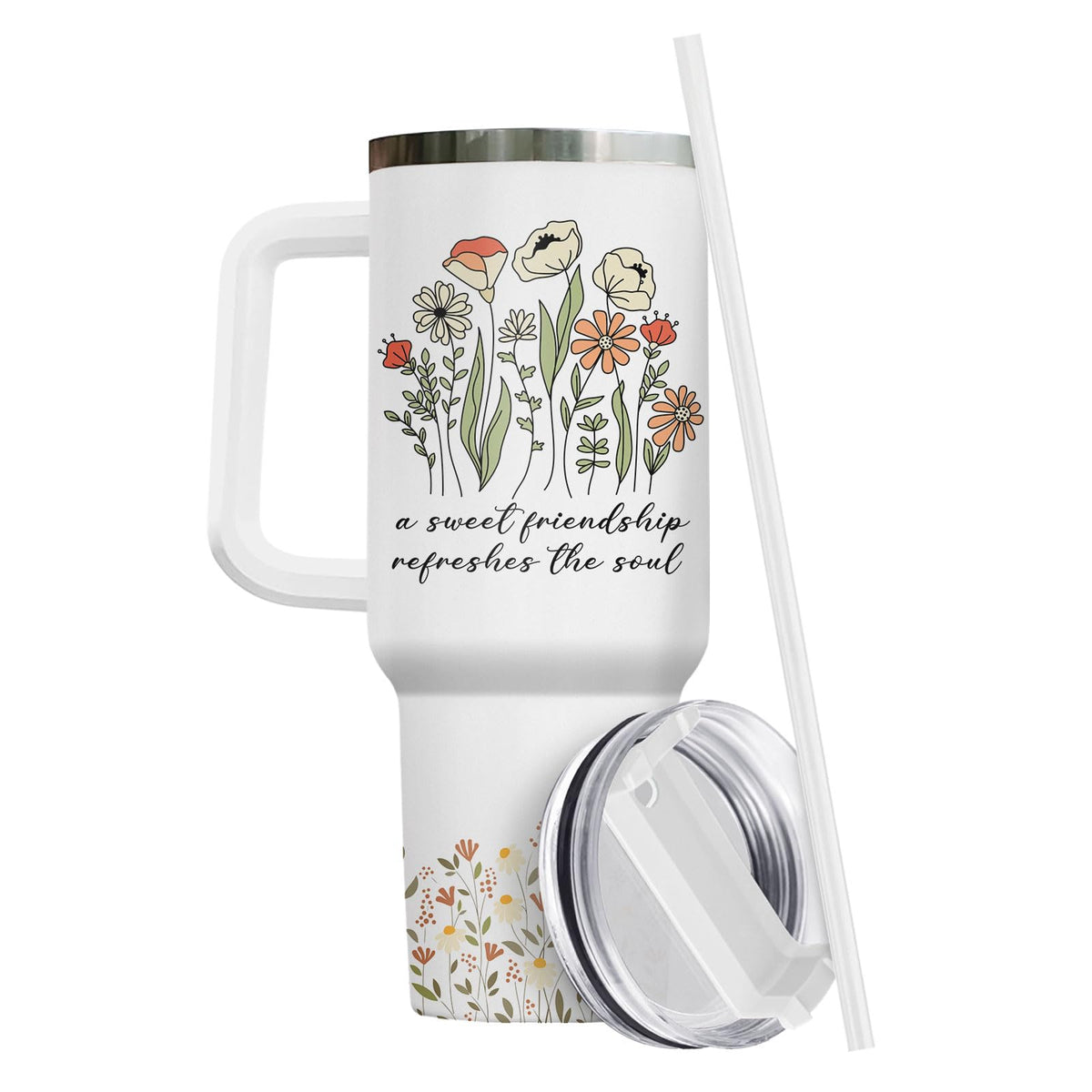 Floral Bestie Sweet 40 oz Tumbler with Handle