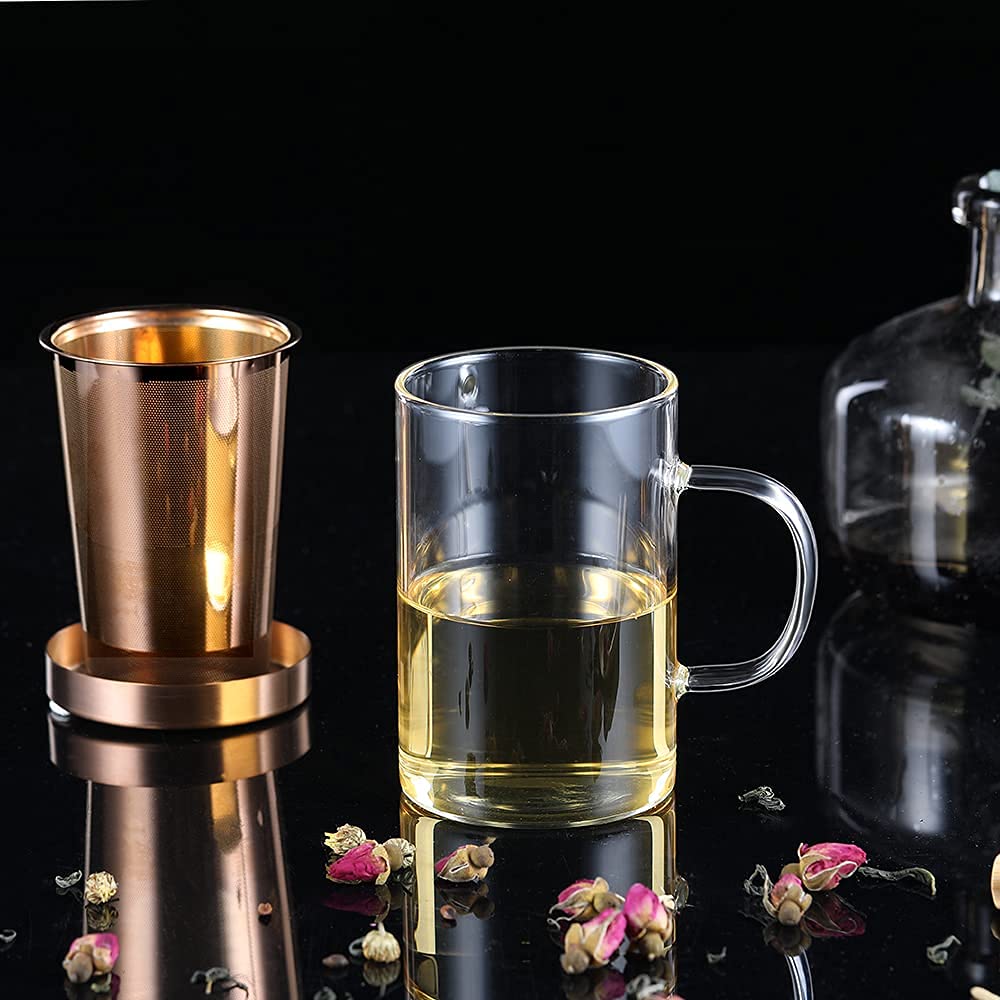 Tea Infuser Mug 16.9oz Glass Tea Cup with Removable Stainless Steel Infuser and Lid