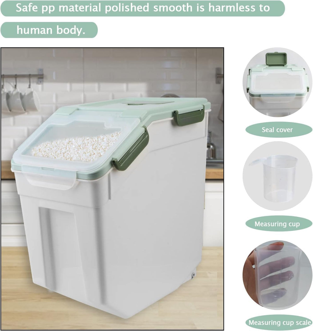 Large Flour Storage Containers 25Lbs Airtight Rice Storage Container BPA Free Kitchen Pantry Food Storage Bin Sugar Snack Cereal Grain Organizer Box with Wheel (4 Count)