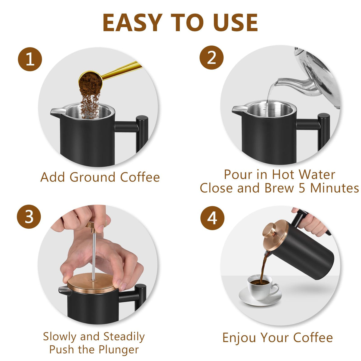 Black Large French Press Coffee Maker 50oz
