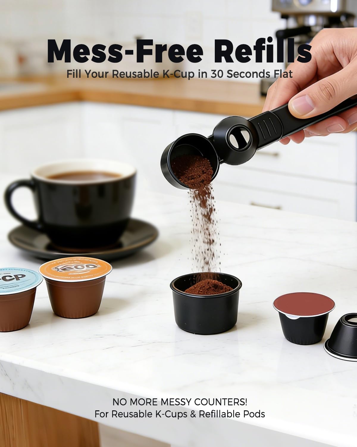 Anti Spill Funnel Coffee Scoop for Reusable Coffee Pods