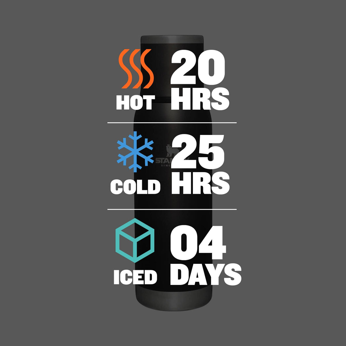 Adventure-To-Go Vacuum Bottle 25 oz | Wide Mouth with Leakproof Cup Lid | Keep Drinks Hot or Cold | Packable for Travel | Insulated Stainless Steel Thermal Bottle | BPA-Free | Charcoal Glow
