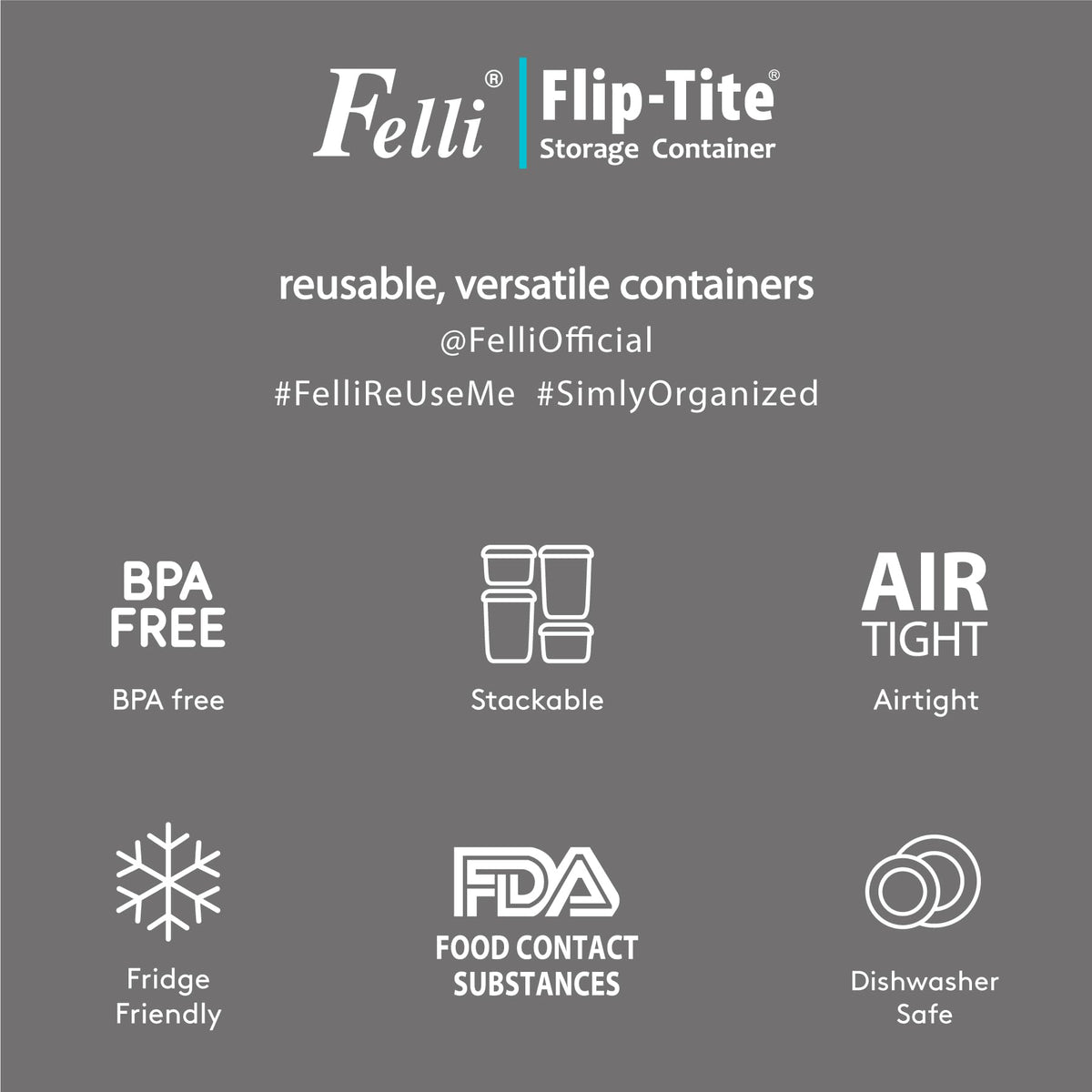 Flip Tite Acrylic Food Storage Container with Lid 6” XL Air Tight Ring Seal Flip Lock (3 Count)