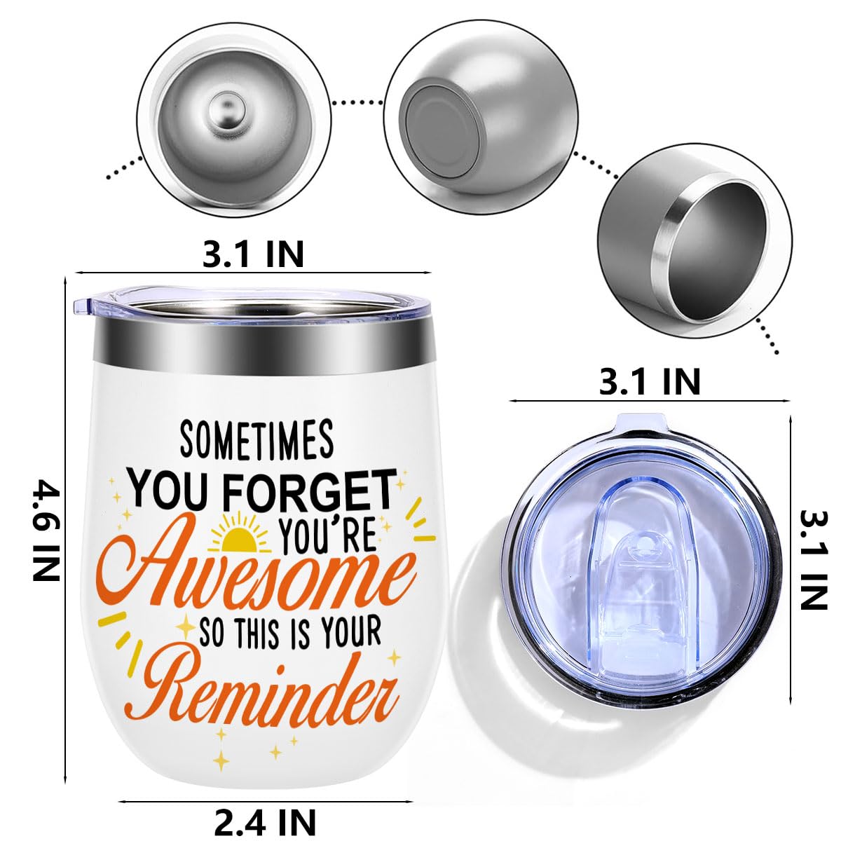 12 oz Insulated Wine Tumbler with Lid Inspirational Gifts for Women