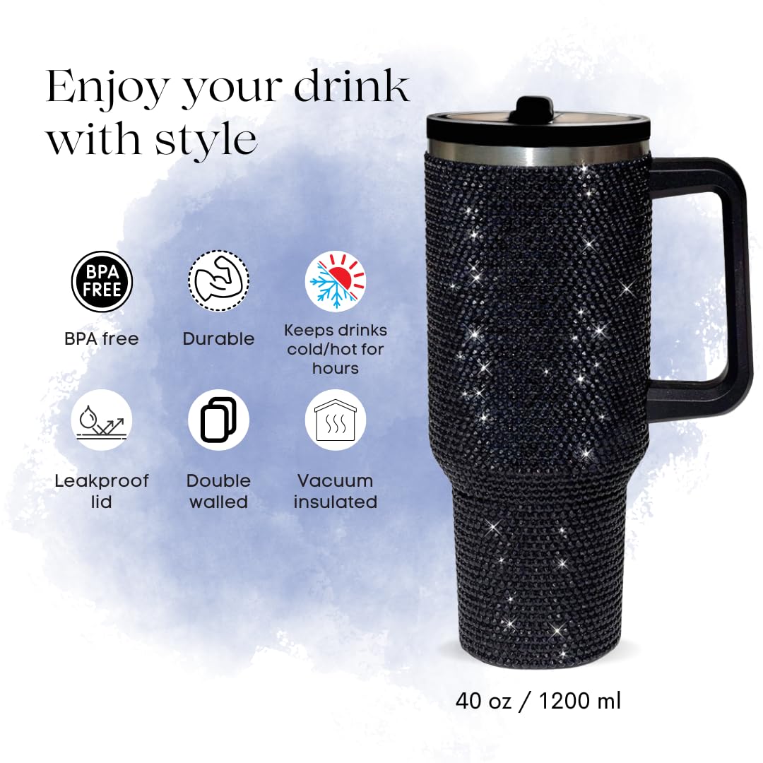 40 Oz Rhinestone Tumbler with Handle and Flip Straw