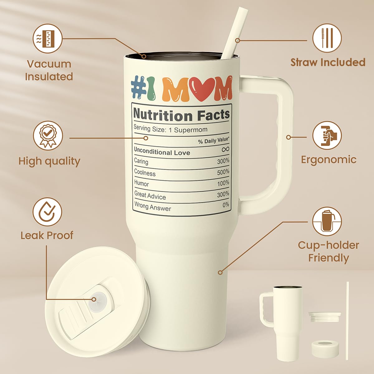 Mom Tumbler with Handle 40oz
