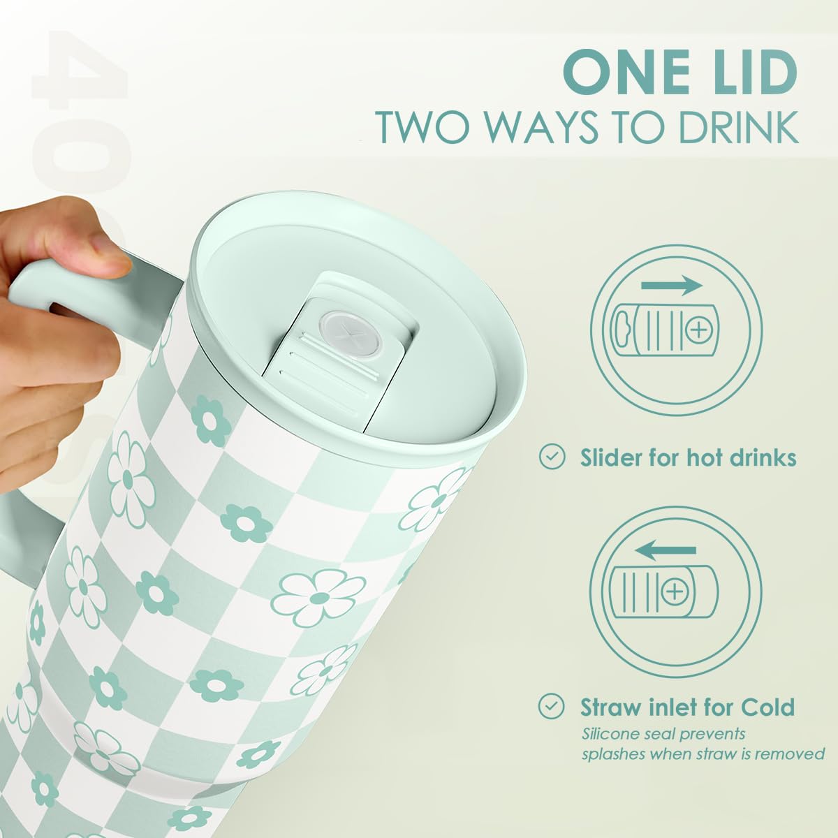 40oz Daisy Flower Tumbler with Handle and Straw
