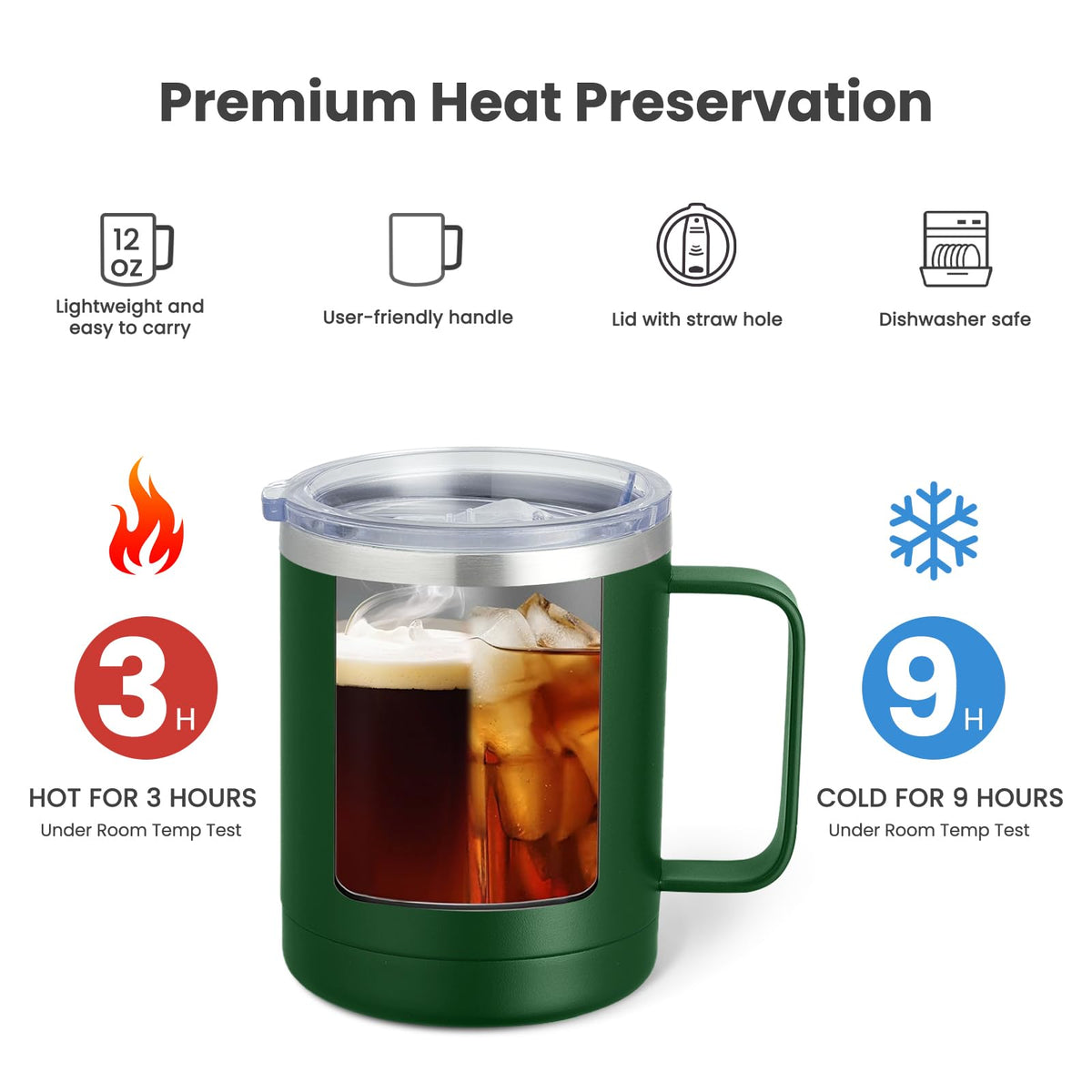 12oz Coffee Mug With Handle and Sliding Lid