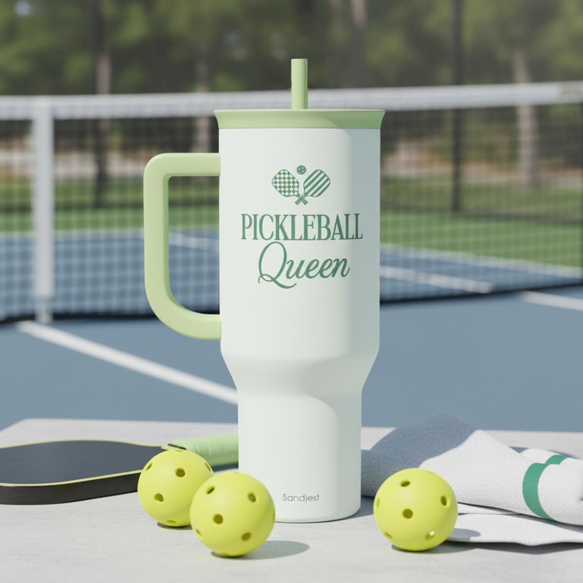Pickleball 40oz Tumbler With Handle and Straw