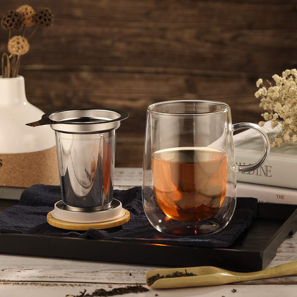 Tea Infuser Mug 14.5oz Insulated Heatproof Glass Tea Cup with Removable Infuser and Lid (14.5 Ounce)
