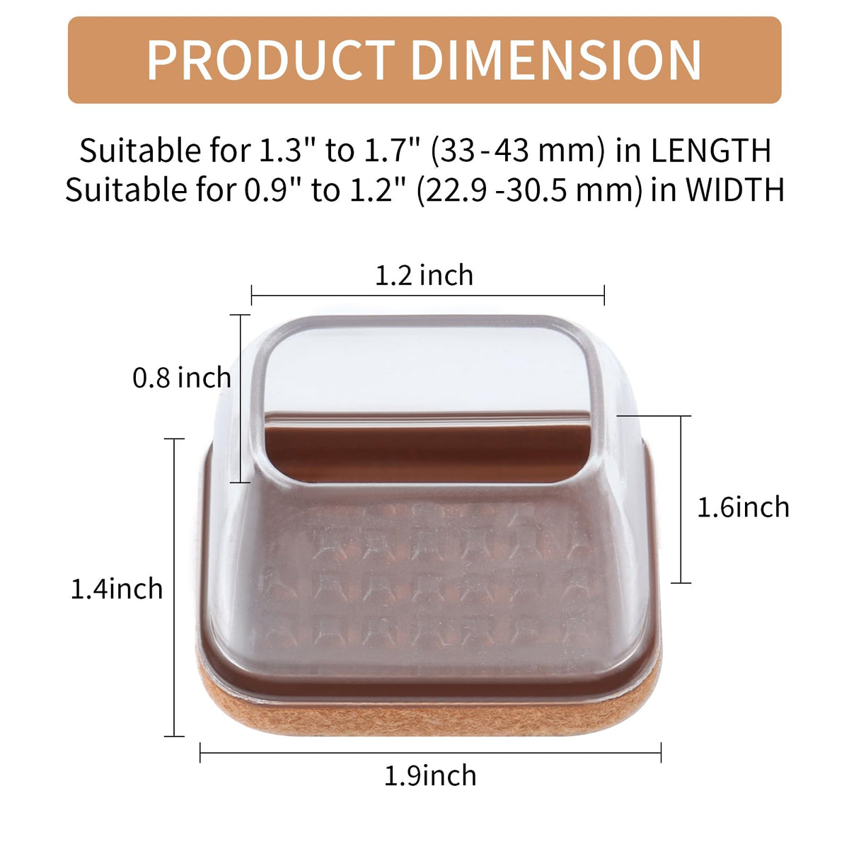 8 Pcs Rectangle Clear Silicone Chair Leg Floor Protectors (8 Count)