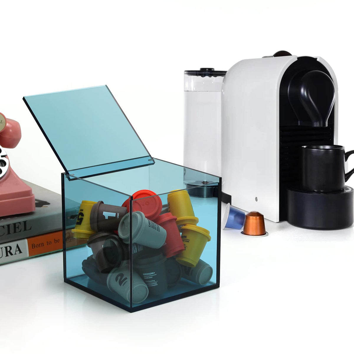 Coffee Capsule Storage Box Coffee Pod Holder Organizers Accessories Anti Dust Durable Clear Acrylic Box for House and Office Use