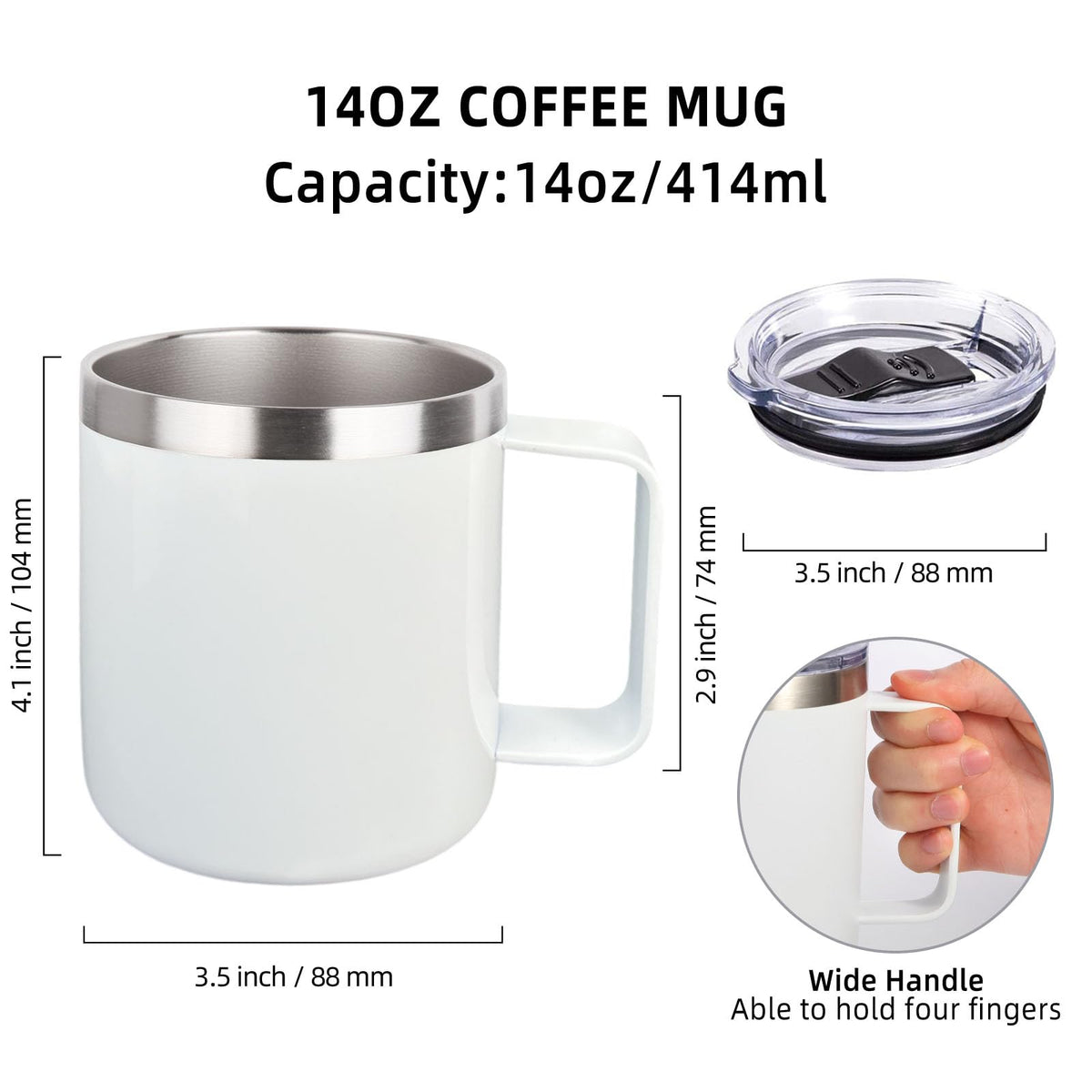14oz sublimation Insulated Stainless Steel Coffee Mug with Lid Bulk 2 Pack (2 Count)