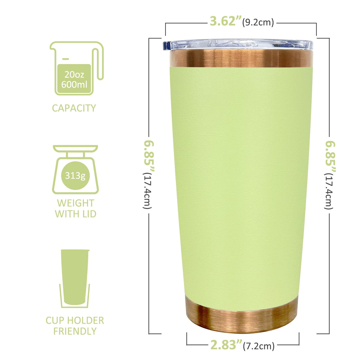 20 oz Insulated Tumbler With Lid and Straw Light Green