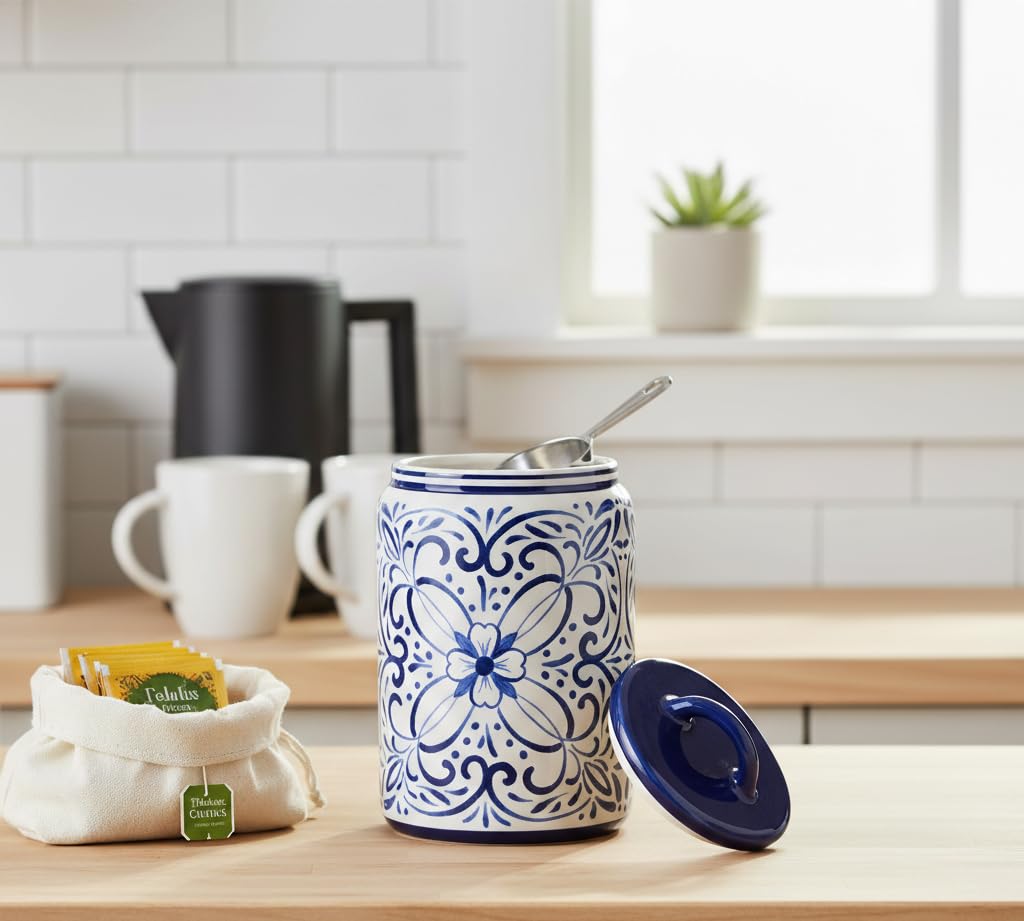 Ceramic Blue and White Talavera Treat Jar with Silcione Seal