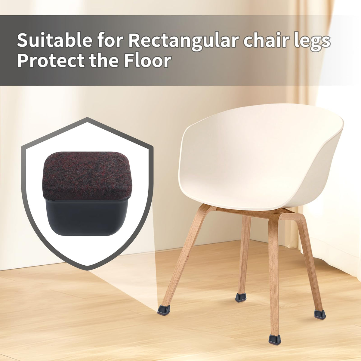 16 Pcs Rectangle Black Felt Chair Leg Floor Protectors for Hardwood Floors (16 Count)