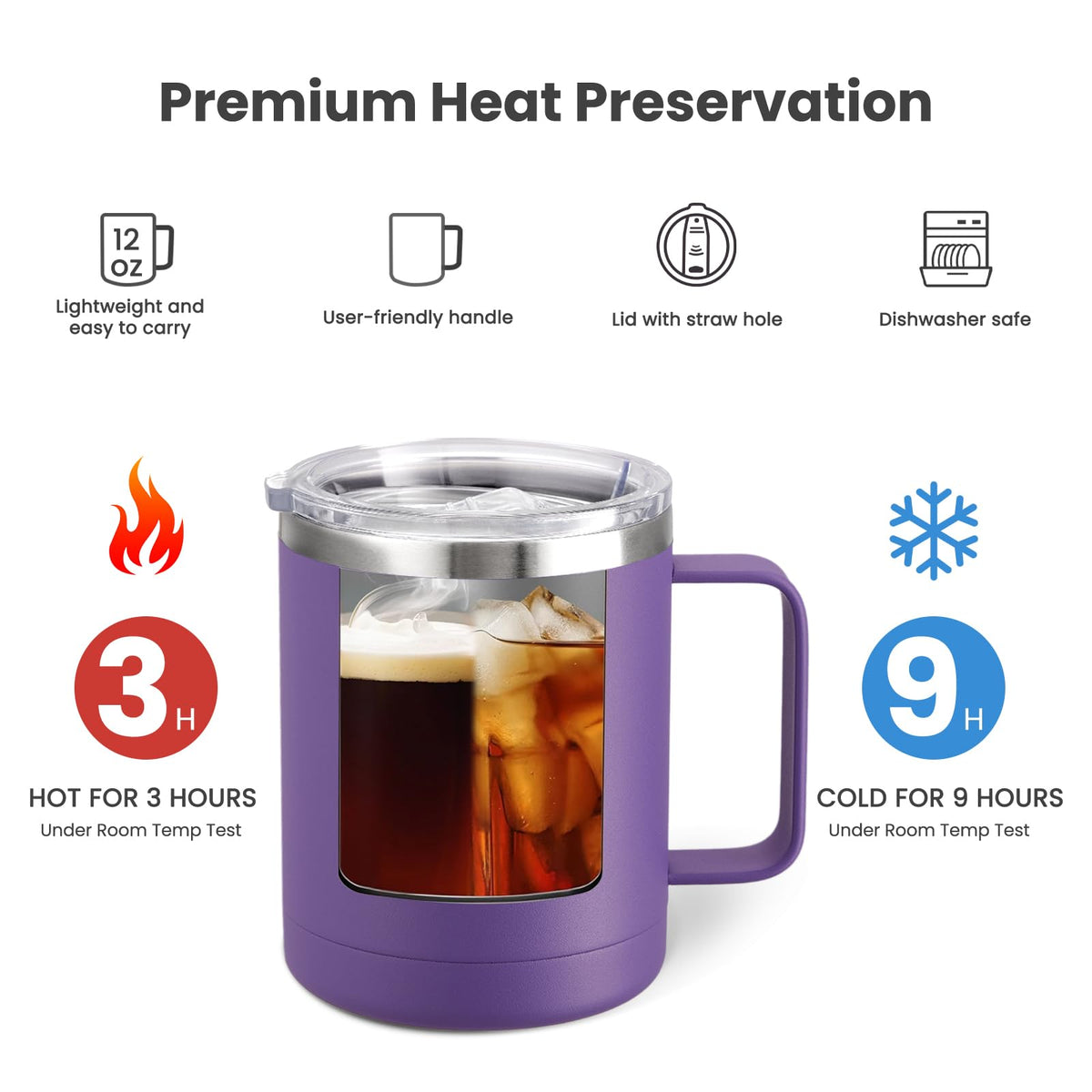 12oz Coffee Mug With Handle and Sliding Lid