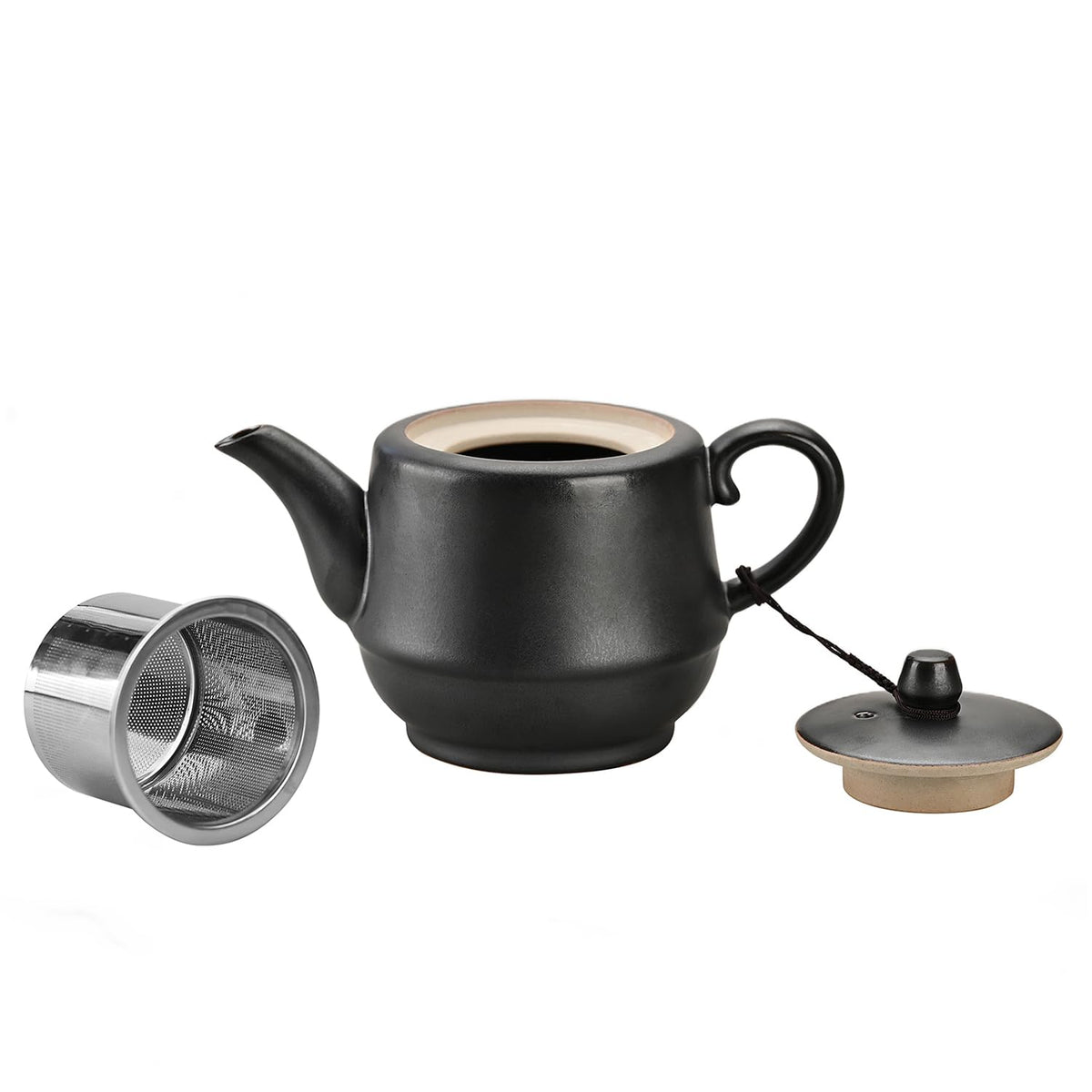 Rural Style Ceramic Teapot with Stainless Steel Infuser 16 OZ Black