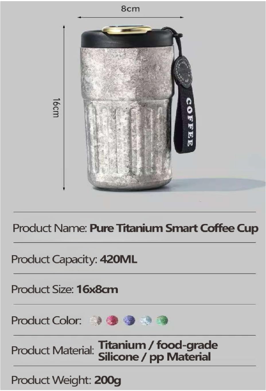 14.2oz Titanium Insulated Coffee Mug with Temperature Display
