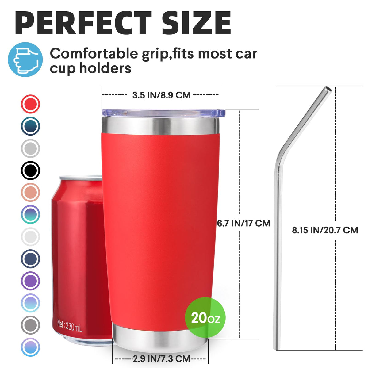20oz Stainless Steel Tumbler with Lid and Straw Bulk 12 Pack (12 Count)