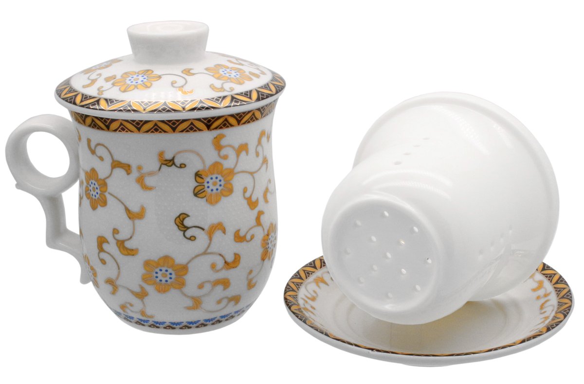 Porcelain Tea Cup with Infuser Lid and Saucer Sets