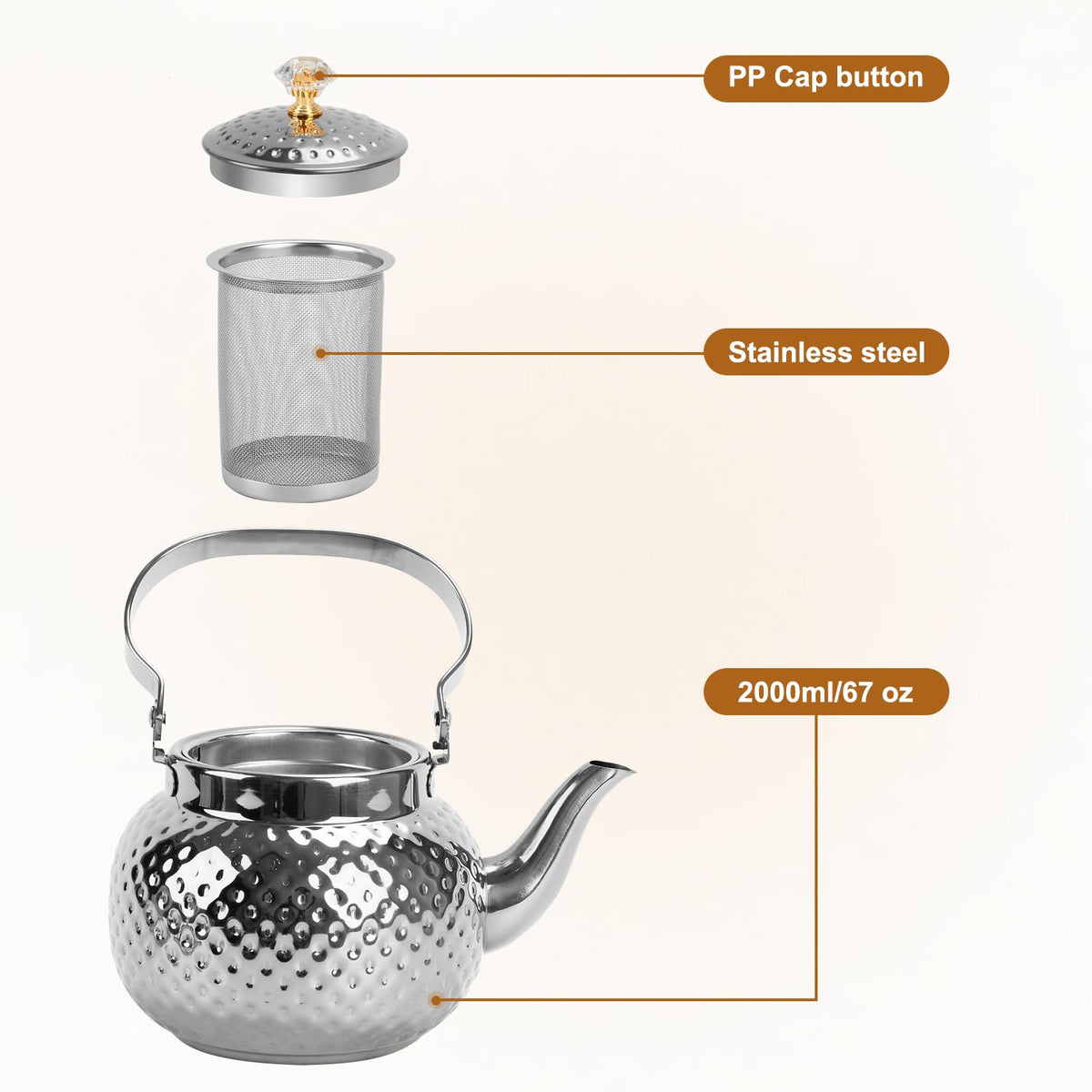 2L Hammered Tea Kettle Stovetop (70 Count)