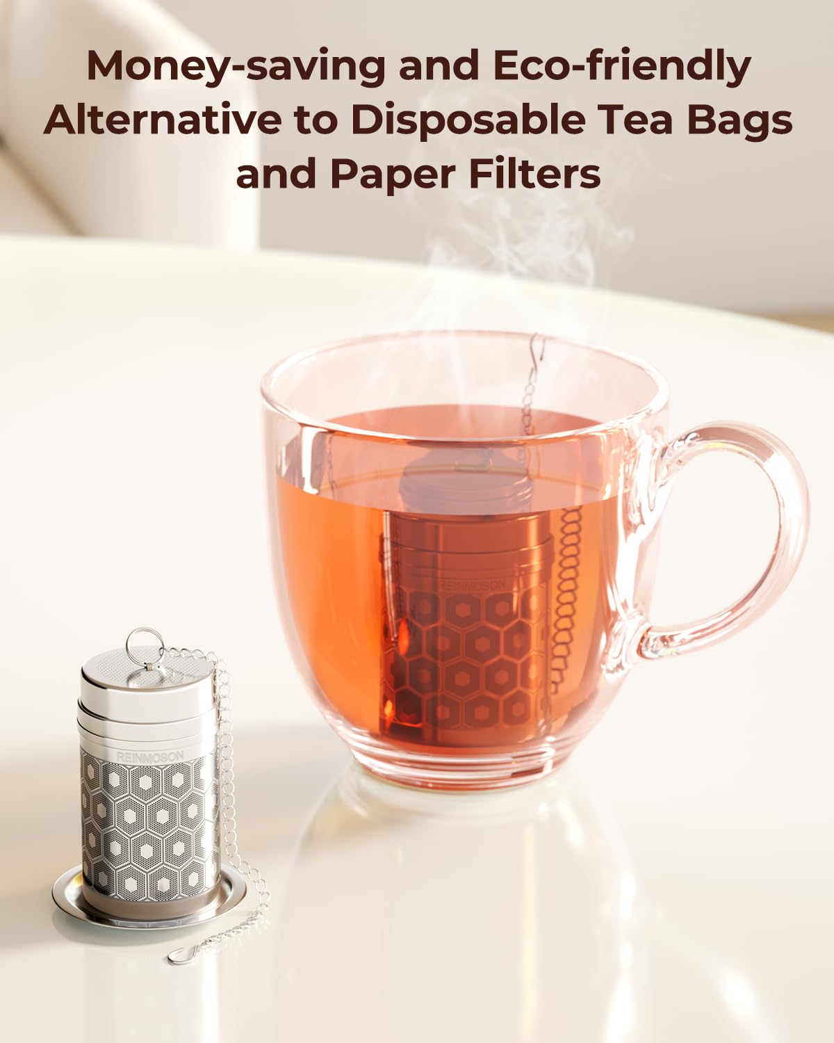 2 Pack Reinmoson Mini Stainless Steel Tea Strainer for Loose Tea 1.2”x2.2” (2 Count)