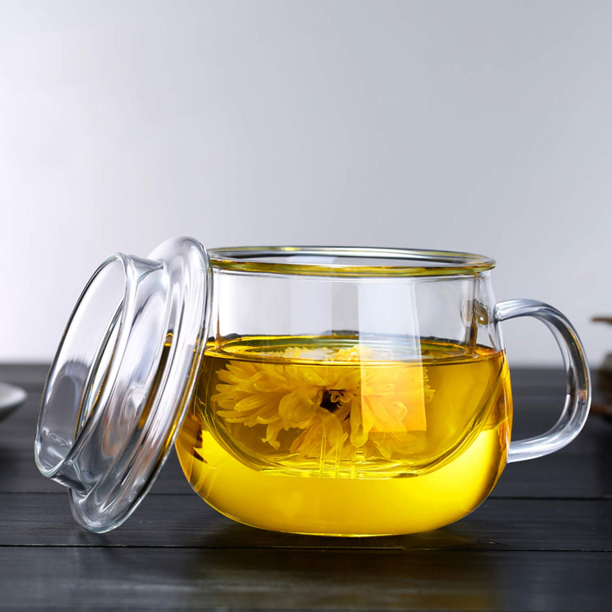 13oz Clear Glass Tea Infuser Cups wtih Filter Basket and Lid for Loose Leaf