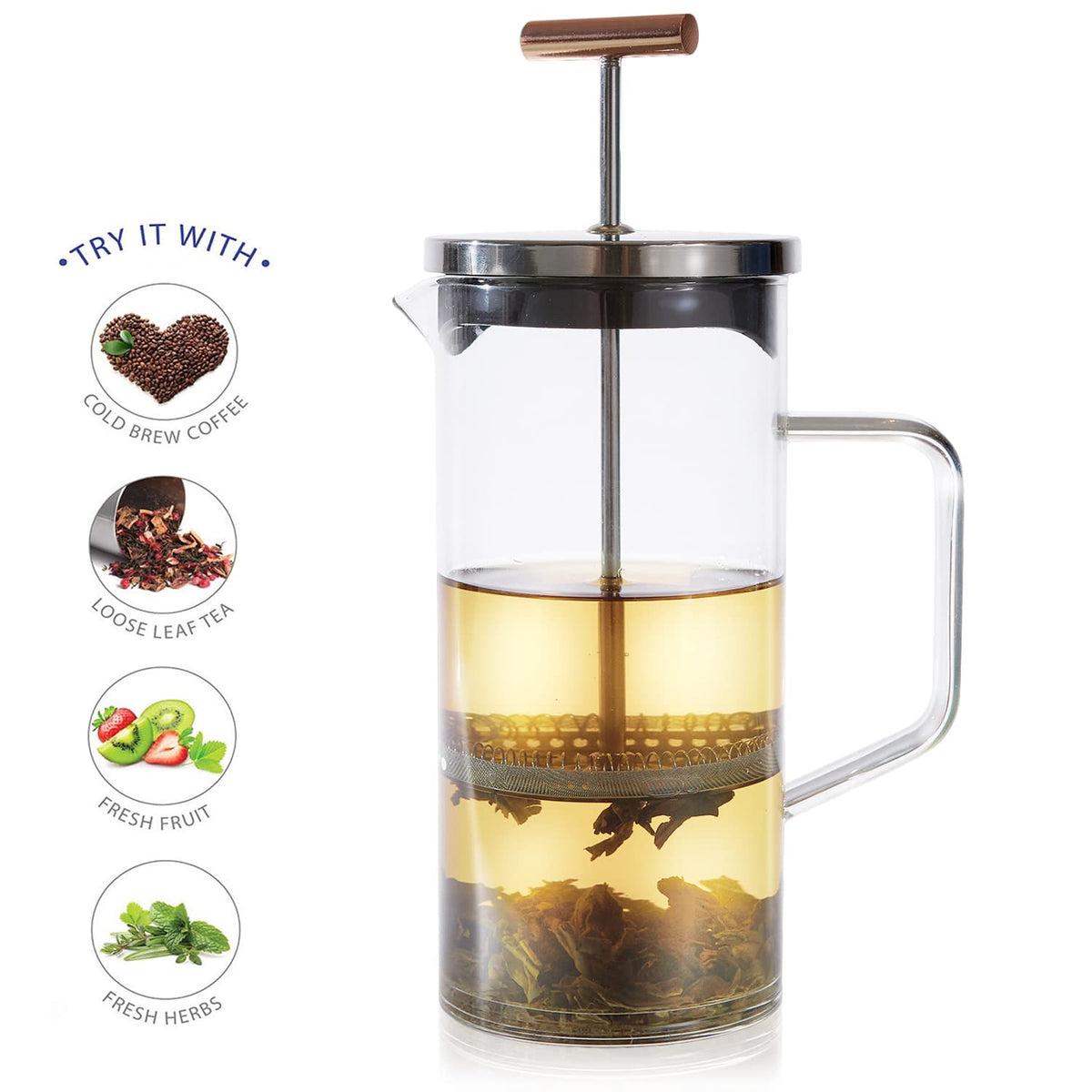 Tea Press with Copper Pull Handle and Stainless Steel Filter