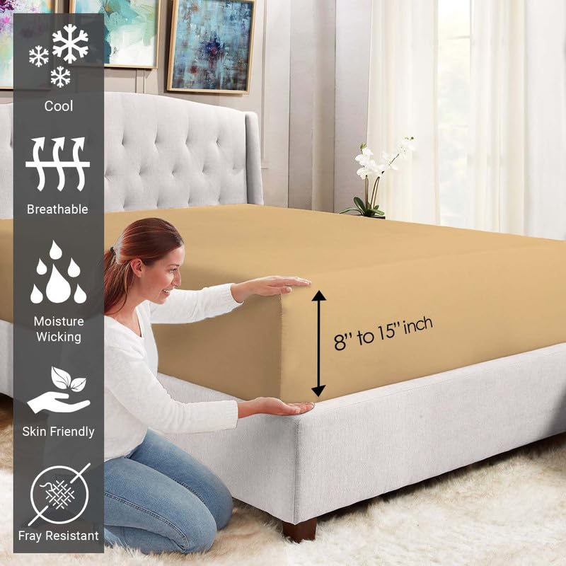 Full Cotton Fitted Sheet 400 Thread Count Tan