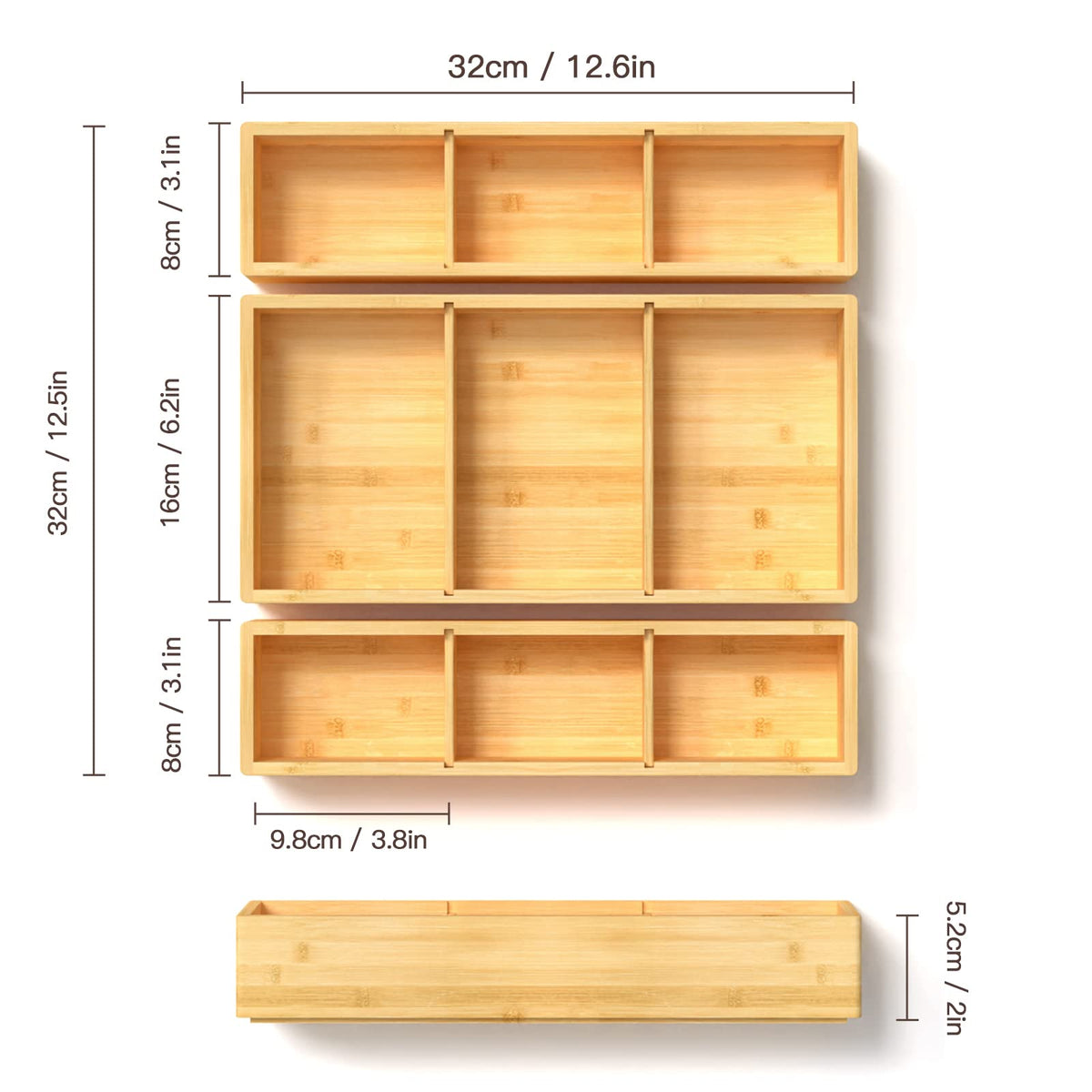 Bamboo Drawer Organizer 12.5'' X 12.5'' X 2''